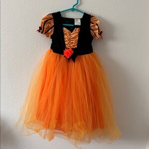 Halloween Witch Costume Orange and Black Tulle Dress Toddler Size 2-3T